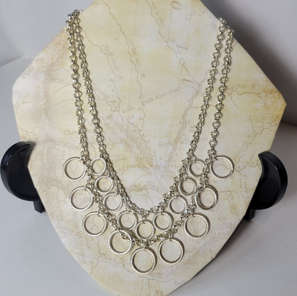 Double strand dangling loops silvertone necklace - Picture 4 of 4